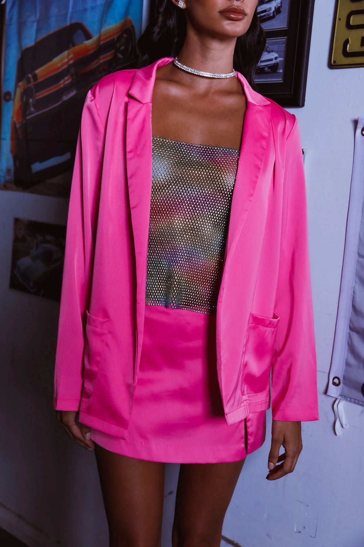 Jazmyn Satin Blazer Pink