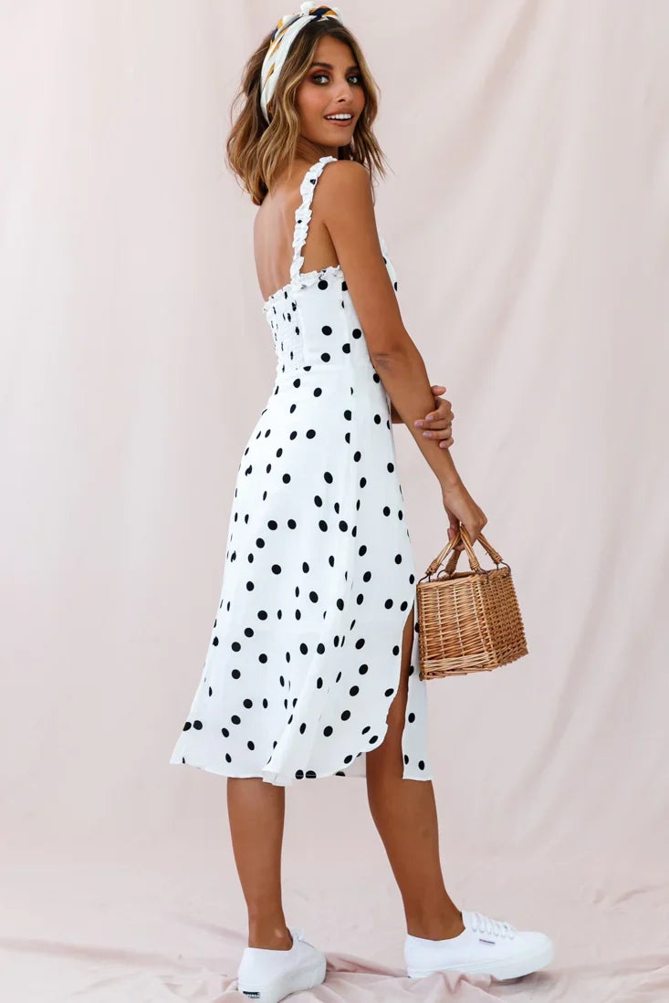 Magdalene Frill Strap A-Line Midi Dress White