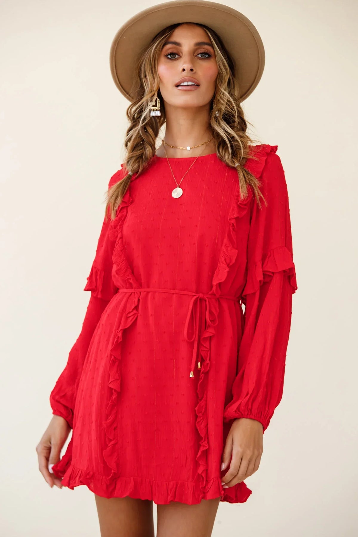 Maiden Long Sleeve Frill Dress Red