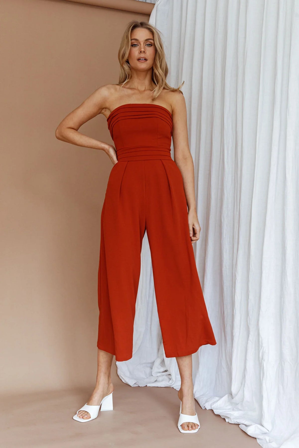 Chosen Strapless Wide Leg Jumpsuit Orange
