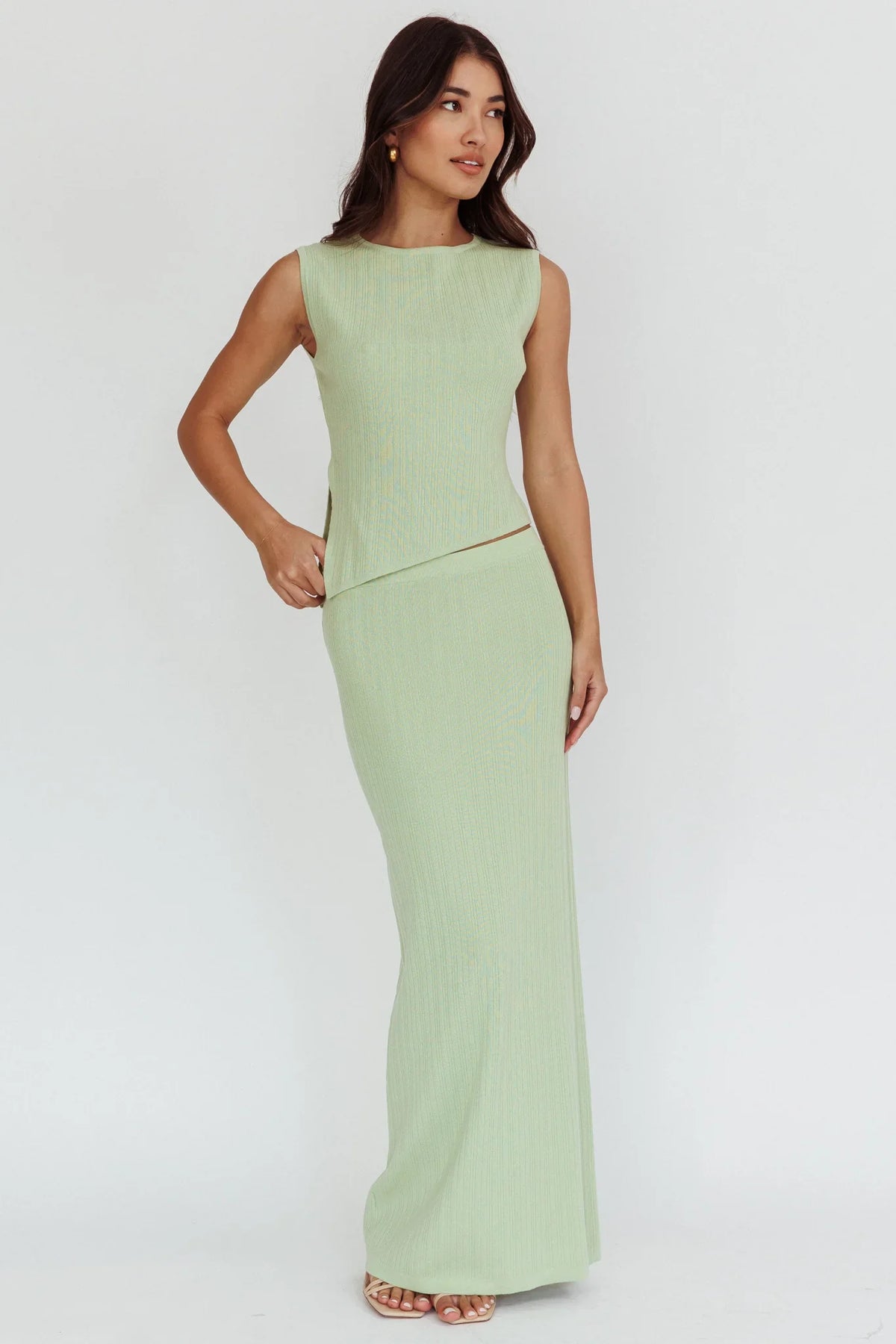 Rossana Asymmetric Hem Keyhole Top Sage