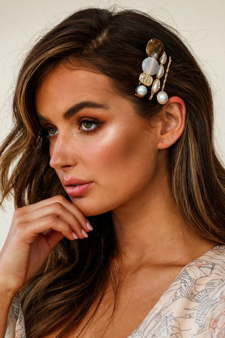 Tahiti Pearl And Tan Hair Clip Trio
