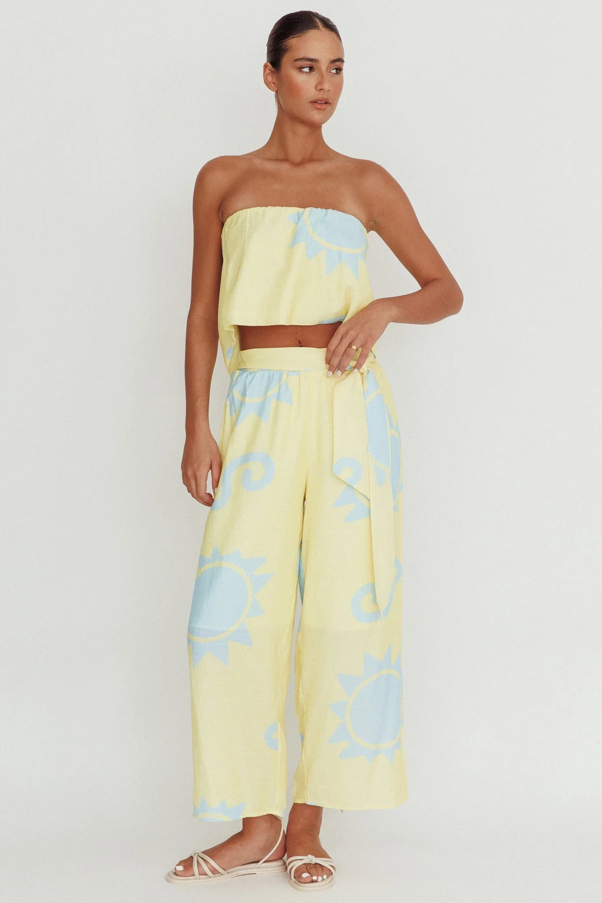 Nectar Sun Print Strapless Top Yellow