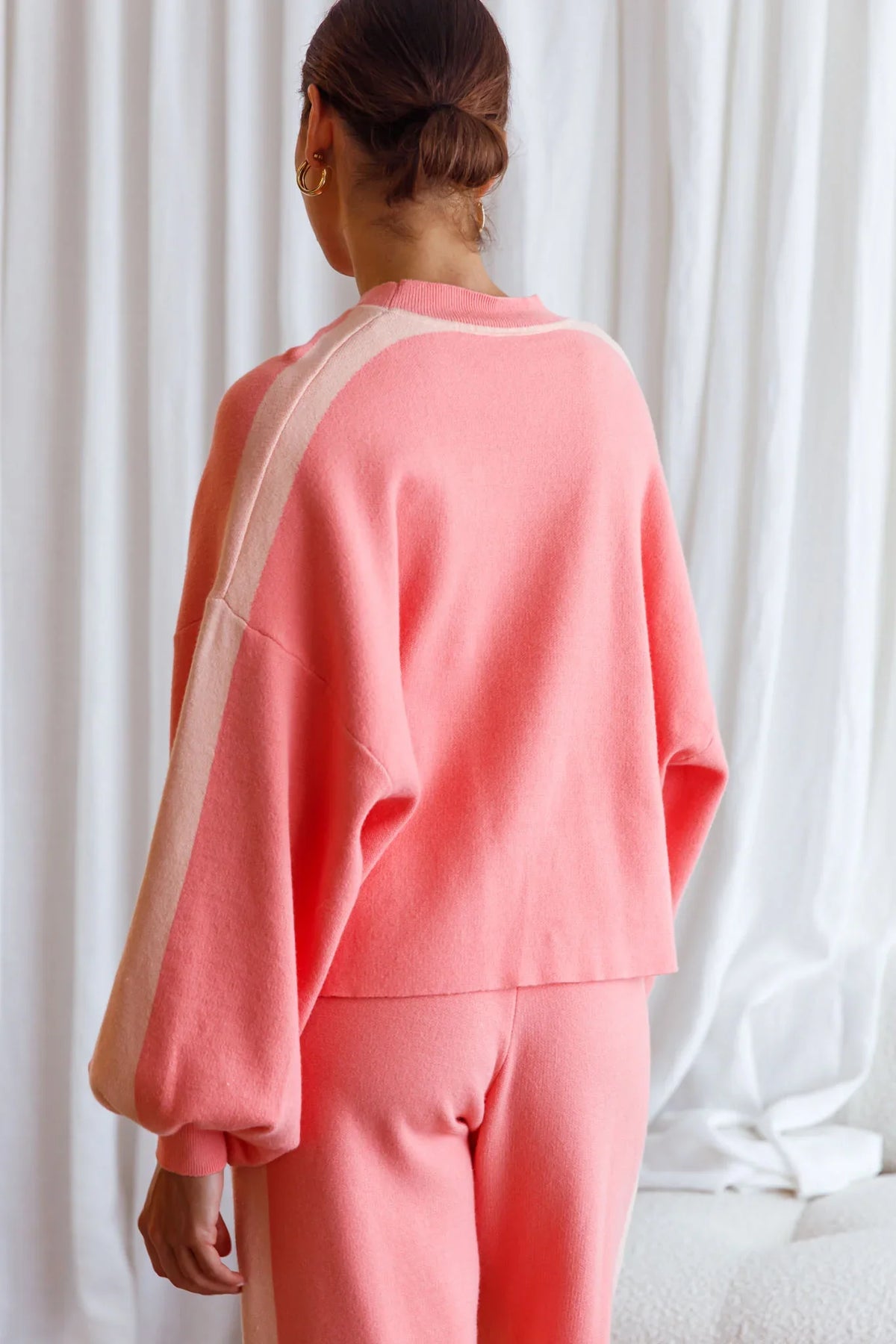 Take Me Back Balloon Sleeve Drop Shoulder Brushed Knit Sweater Peach