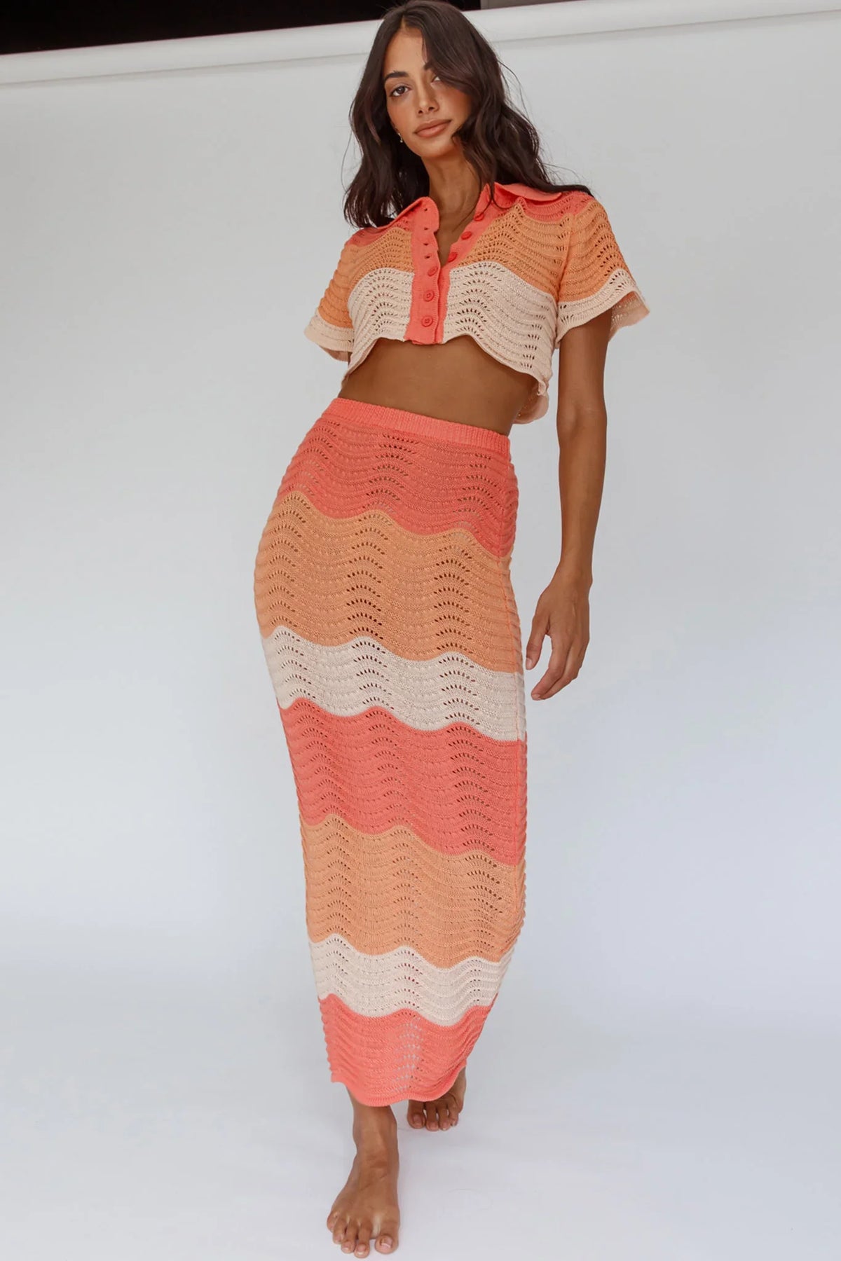 May Blooms Button Up Crop Top Tangerine