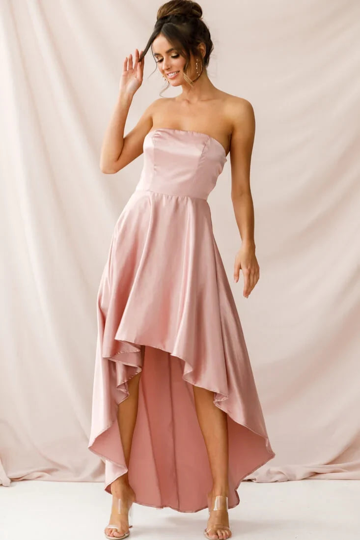 Belle Strapless High-Low Hem Dress Mocha
