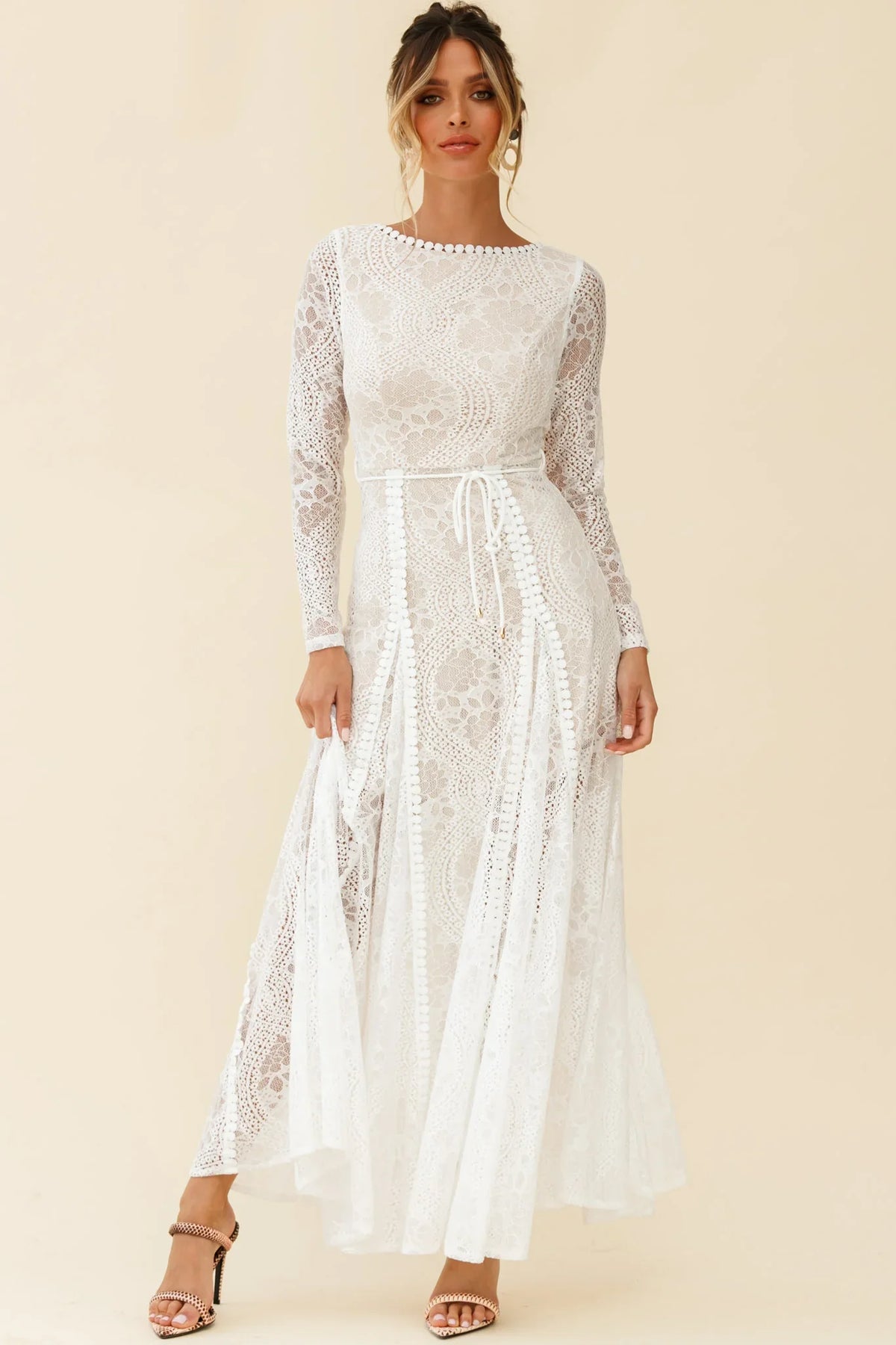 Palm Springs Long Sleeve Lace Overlay Maxi Dress White