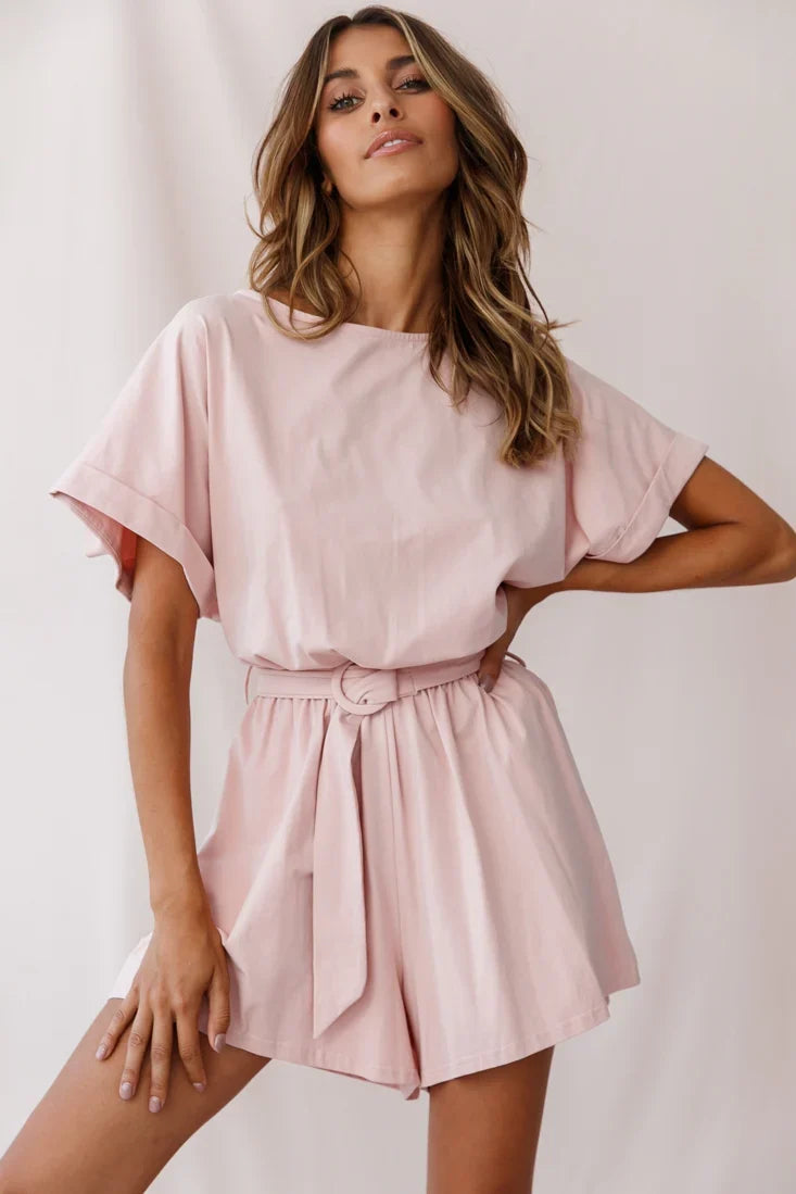 Chelsea Belted T-Shirt Romper Blush