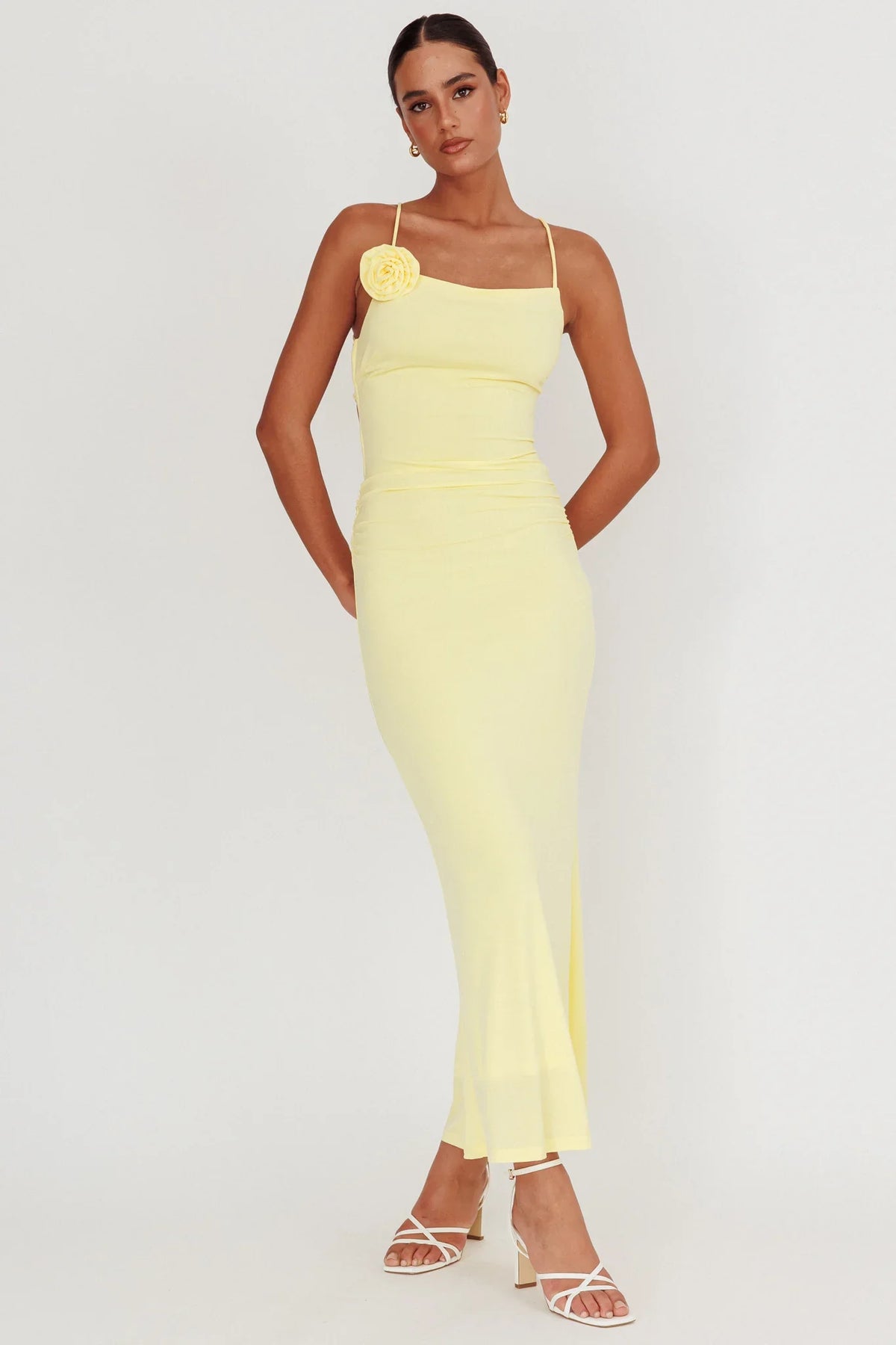 Ignite Rosette Backless Maxi Dress Lemon