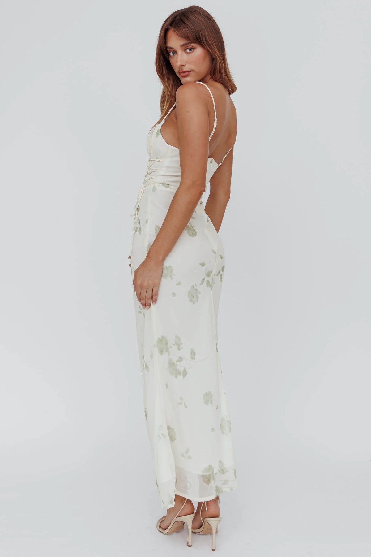 Graziella Laced Corset Midi Dress Floral Green