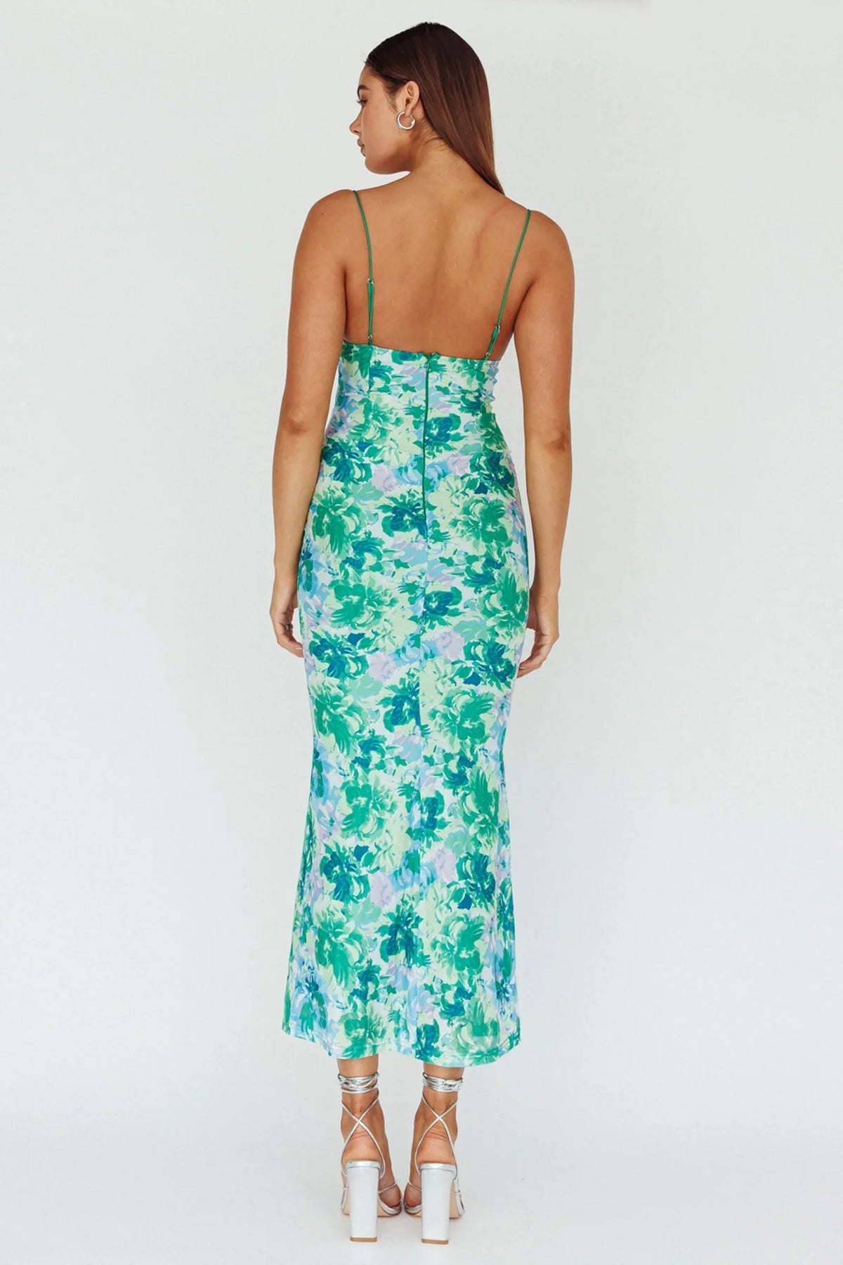 Teava Laced Waist Midi Dress Floral Green