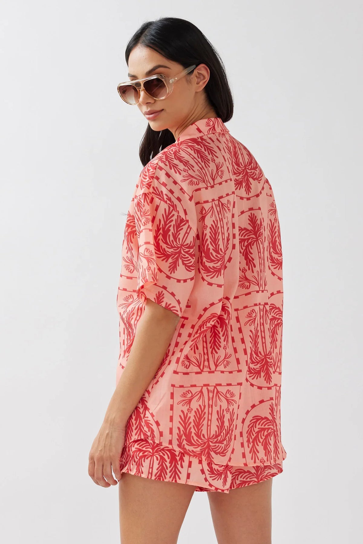 Cora Elastic Waist Shorts Print Red Salmon