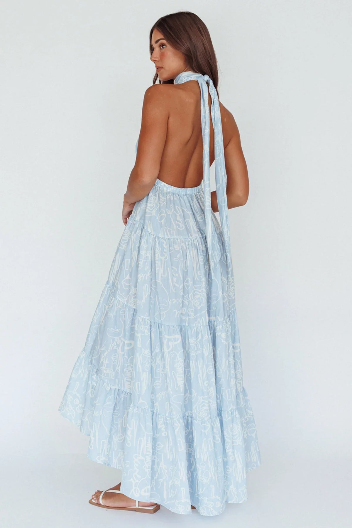 South Haven Halter Midi Dress Floral Blue