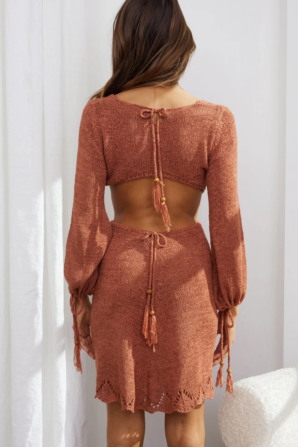 Out Of Office Long Sleeve Cut-Out Knit Mini Dress Chocolate