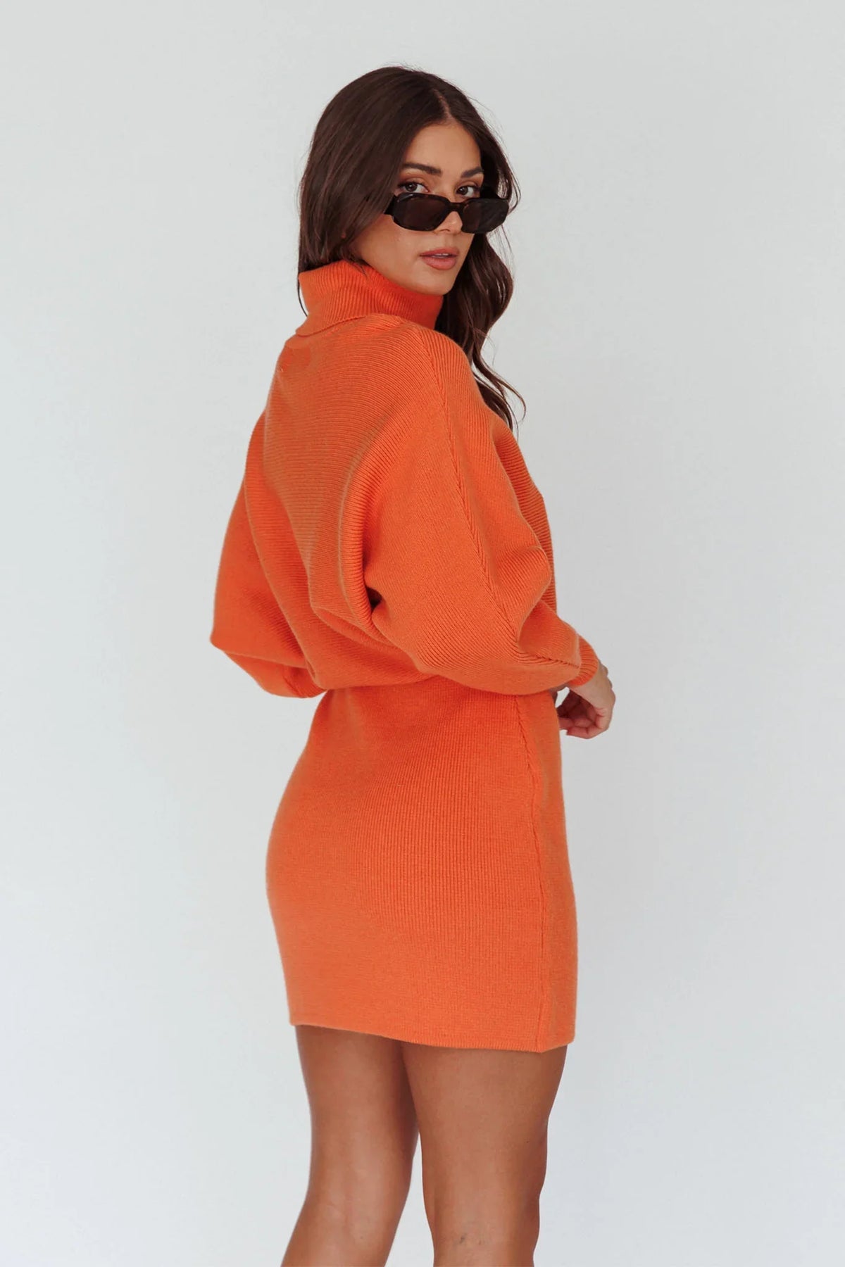 North Star High Neck Sweater Mini Dress Orange