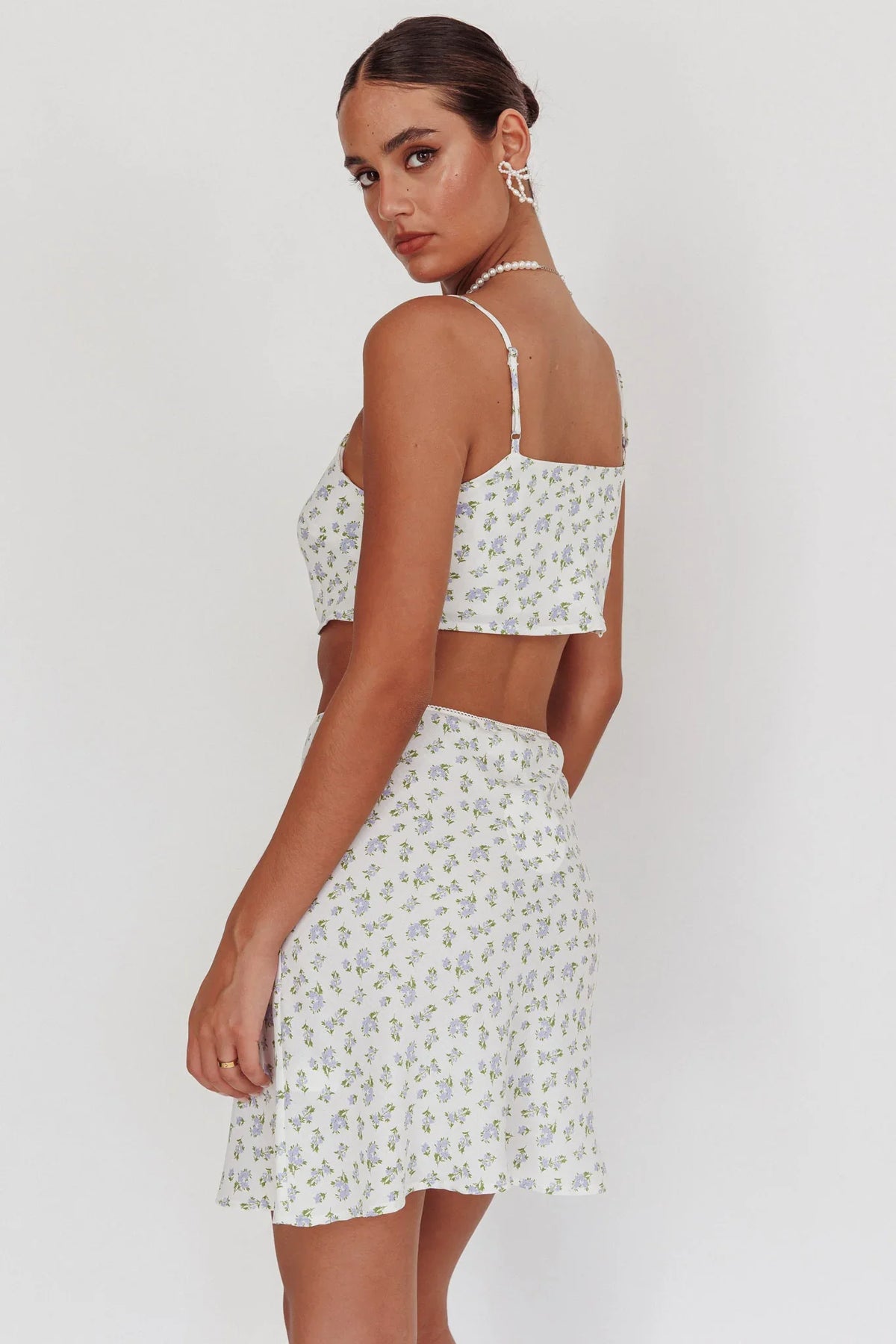 Miss Cupid Cami Crop Top Floral Ivory/Blue