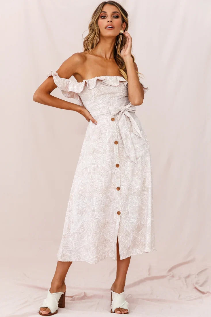 Matisse Off-Shoulder Placket Dress Blush Pattern