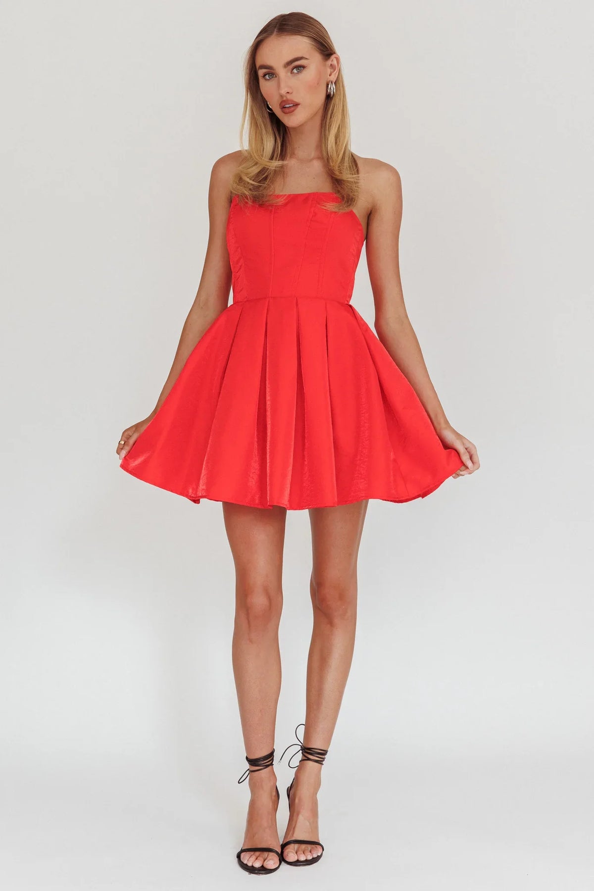 Loveless Strapless Flared Mini Dress Red