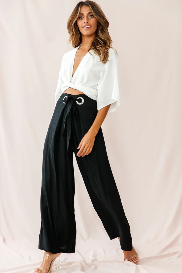 Saigon Wide Leg Eyelet Pants Black