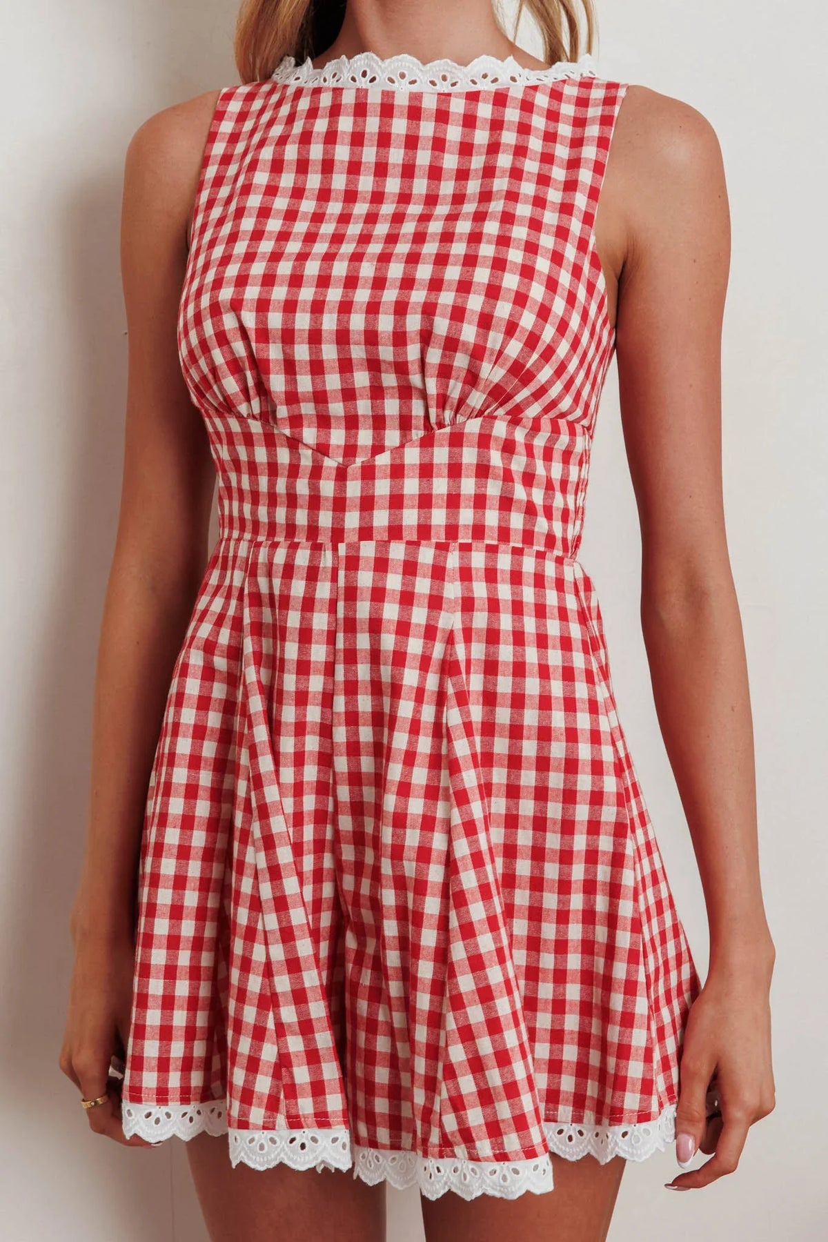 Loving Me Sleeveless Romper Gingham Red