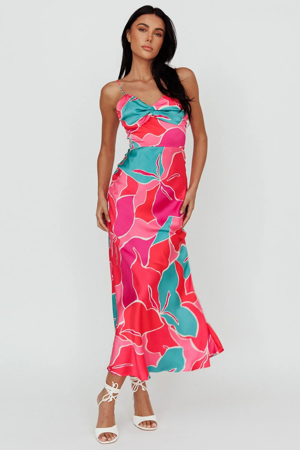 Hula Sweetheart Midi Dress Floral Red