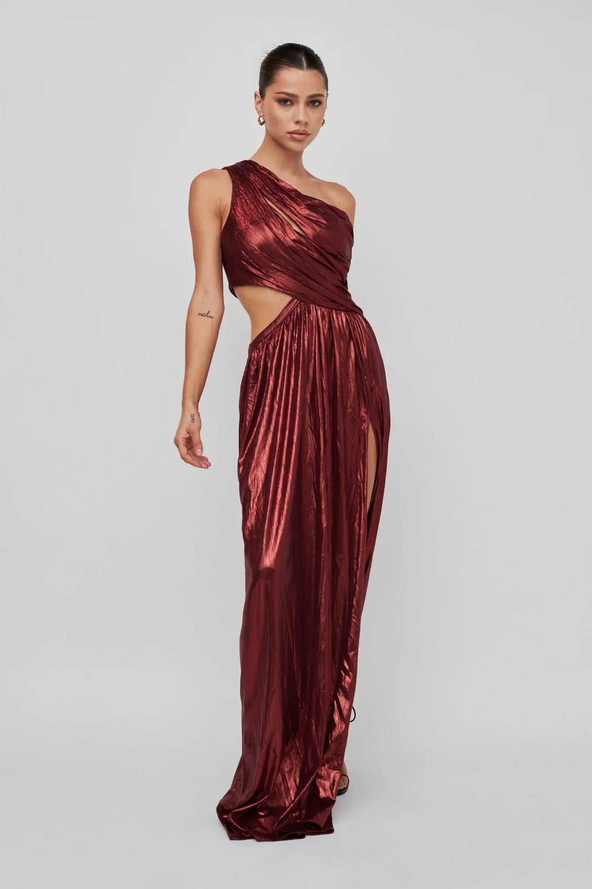 Fortuna One Shoulder Split Maxi Dress Wine