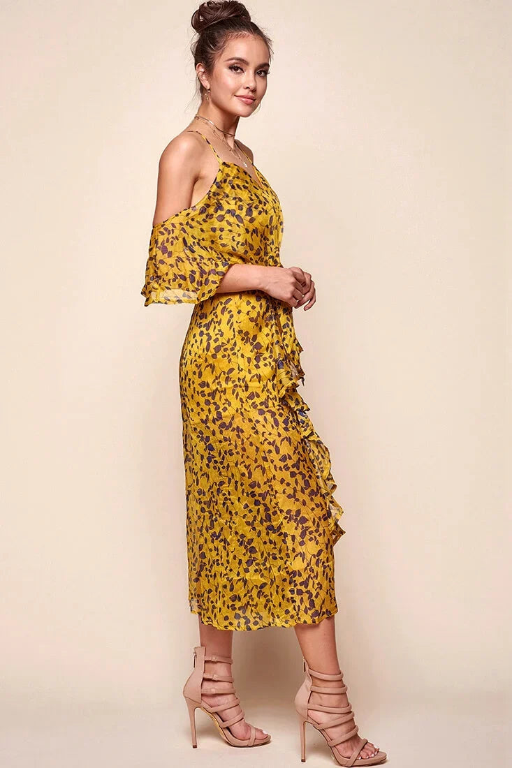 Constance Flowy Summer Jumpsuit Yellow Mustard