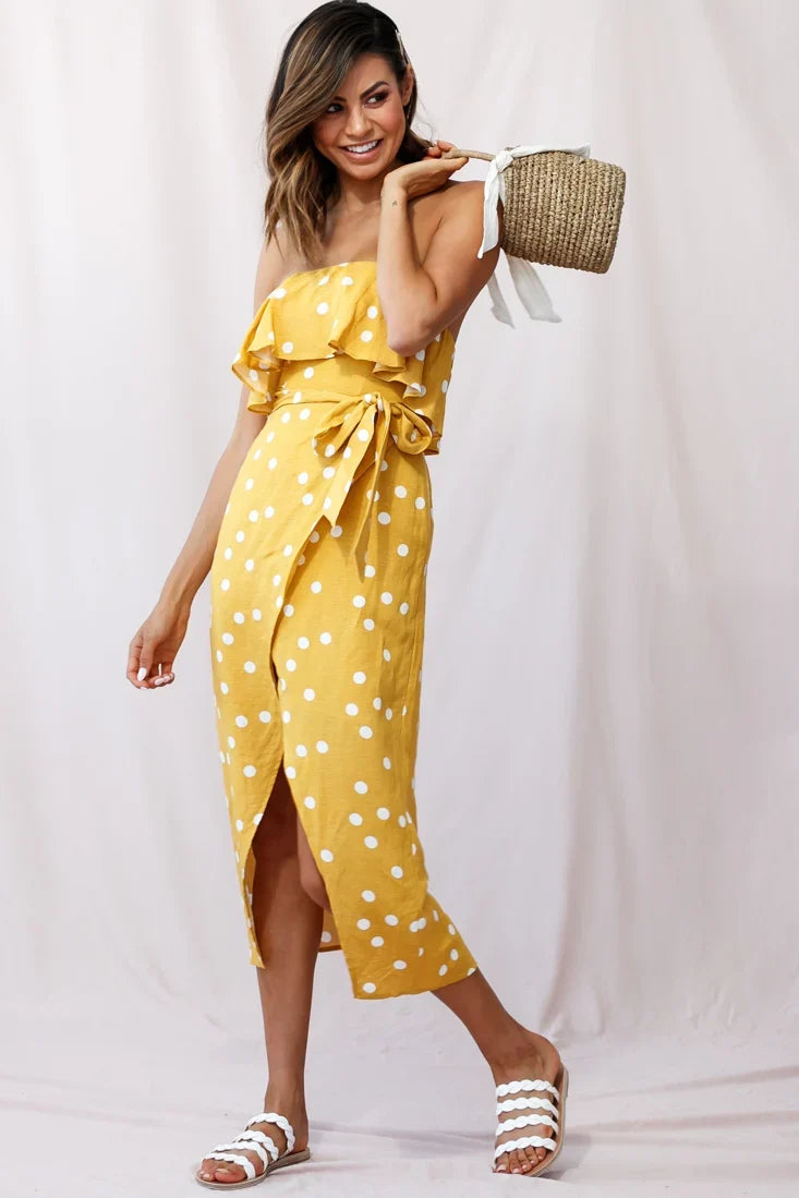 Hamilton Bandeau Midi Wrap Dress Mustard