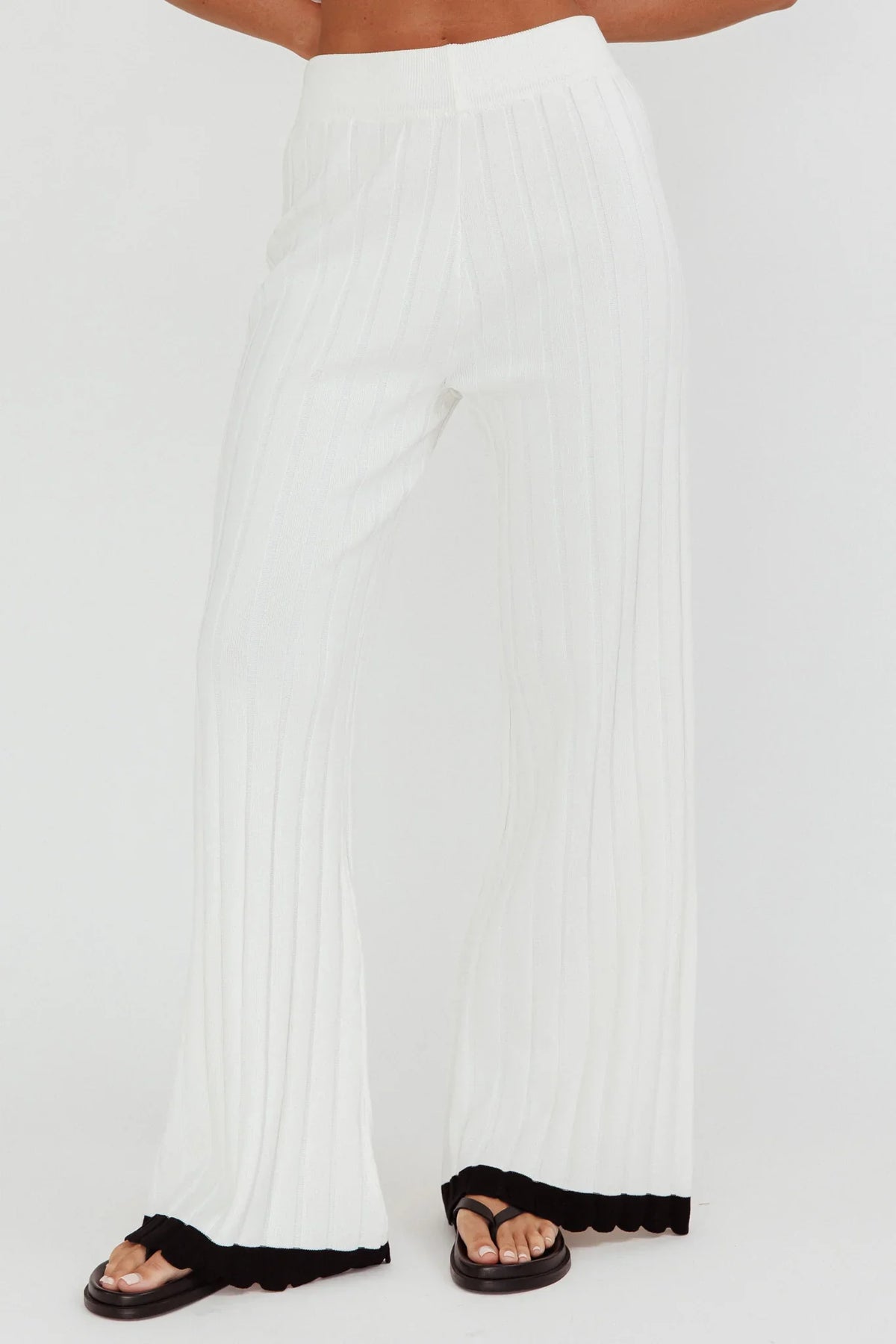 Liloh Contrast Trim Ribbed Knit Pants White