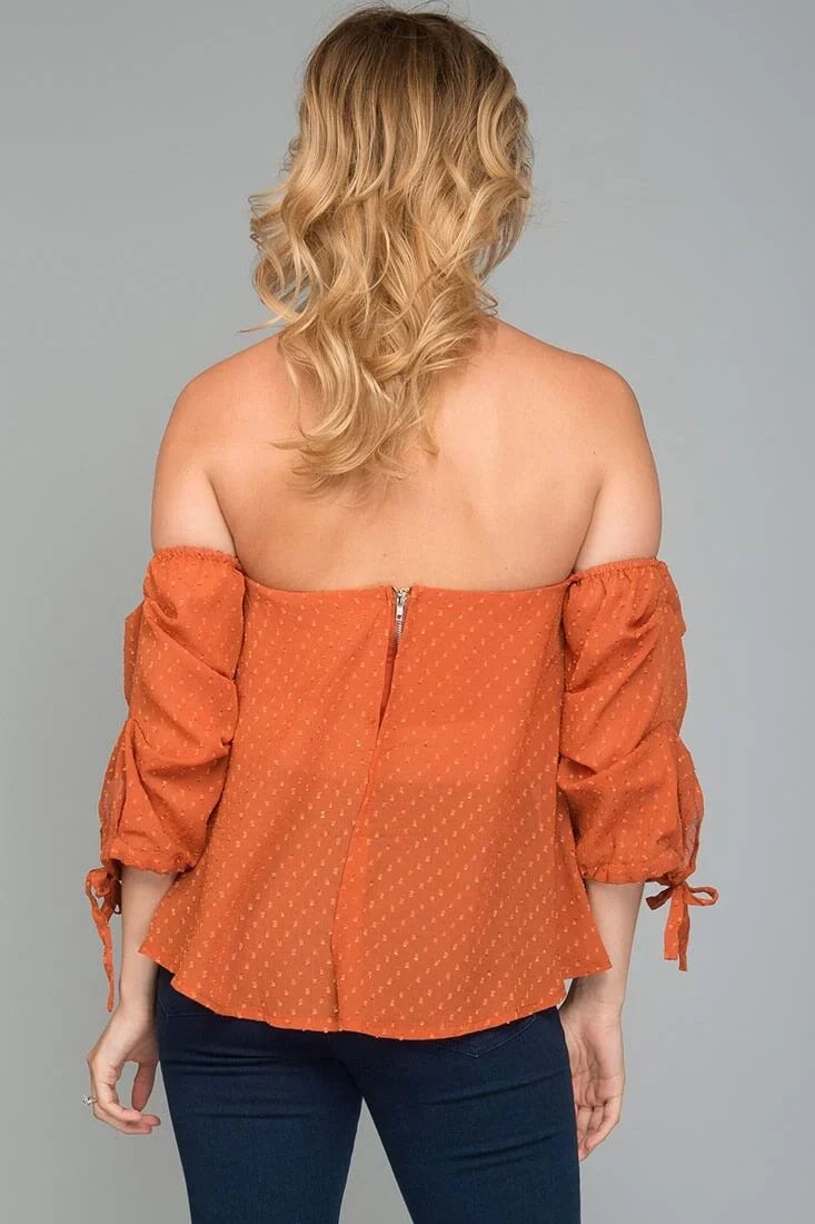 Lana Heart Shaped Off the Shoulder Top Rust