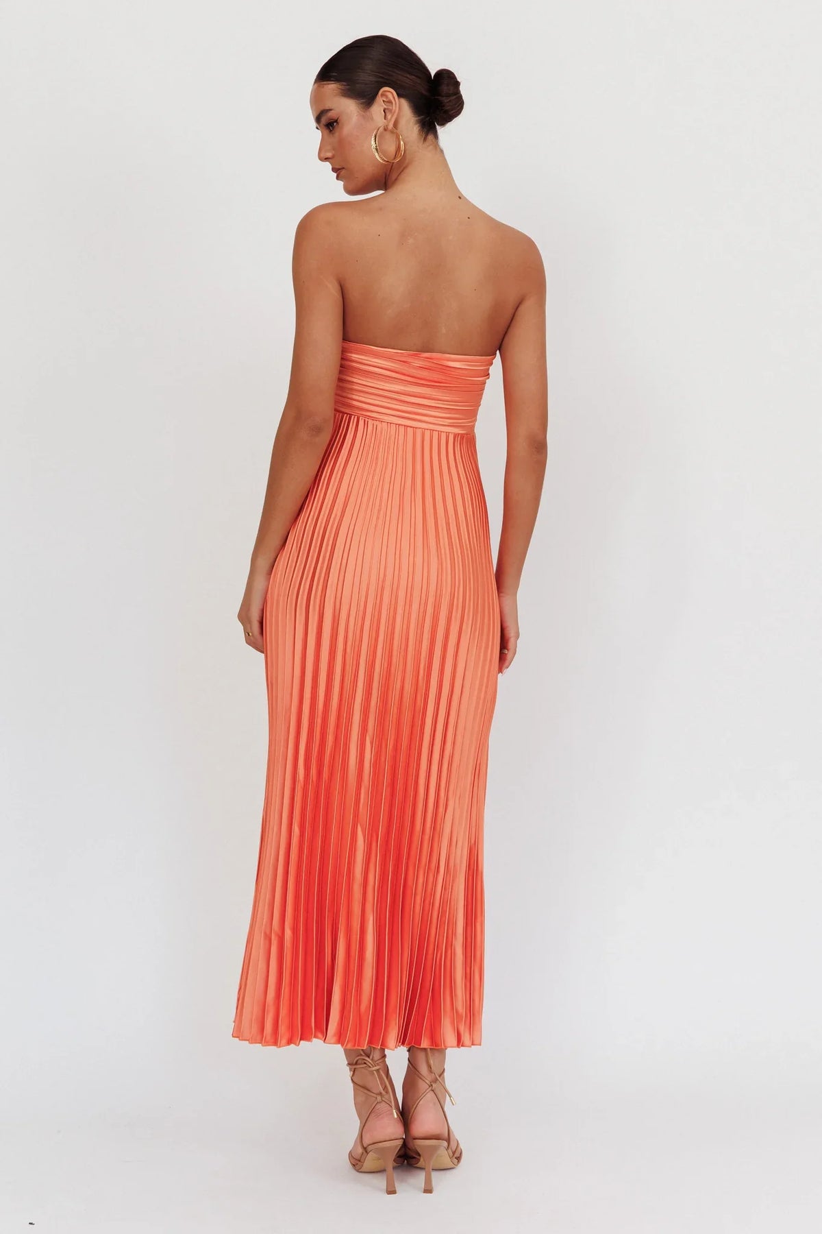 Wicked Games Strapless Pleated Maxi Dress Orange