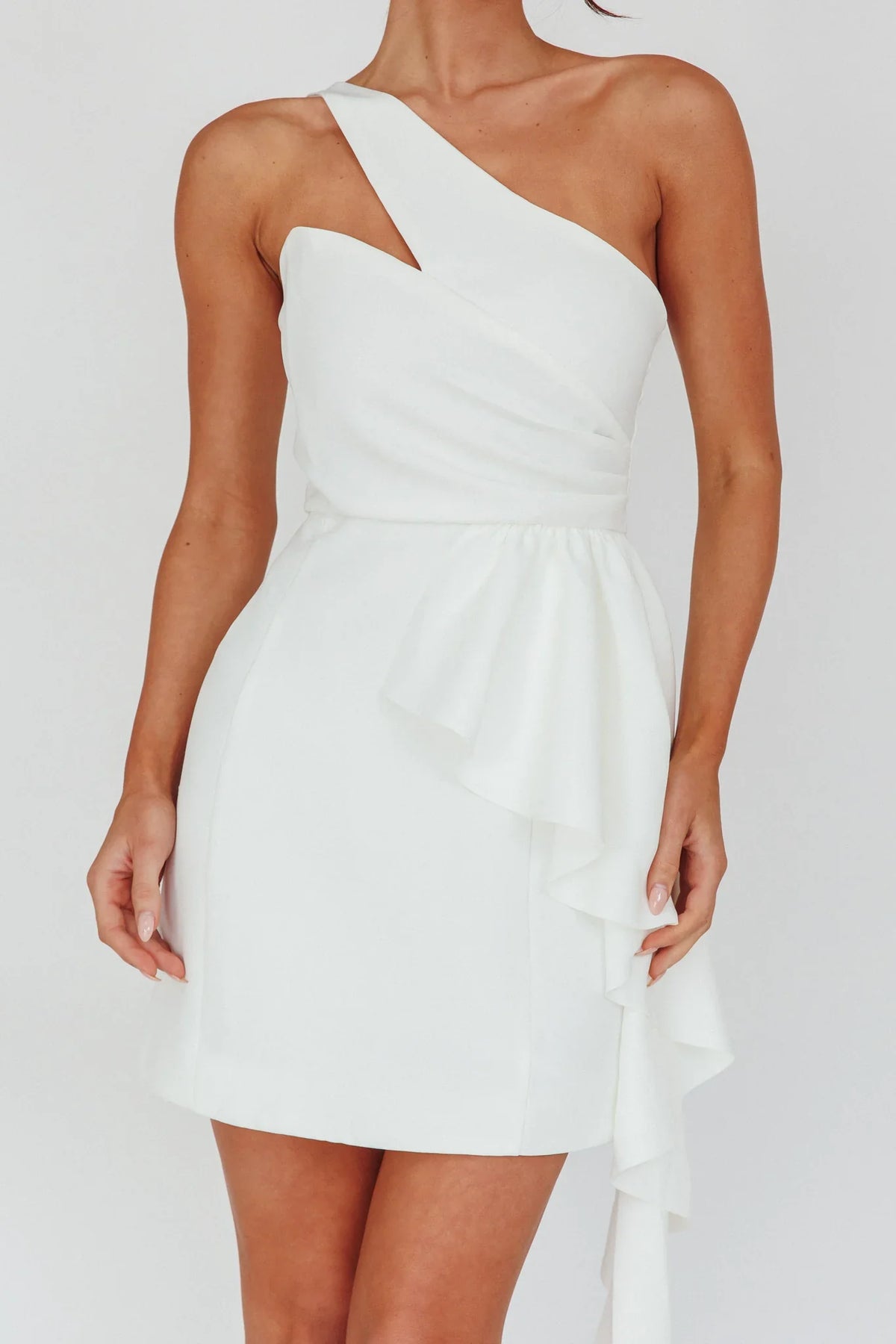 Lilleth One Shoulder Frill Feature Mini Dress White