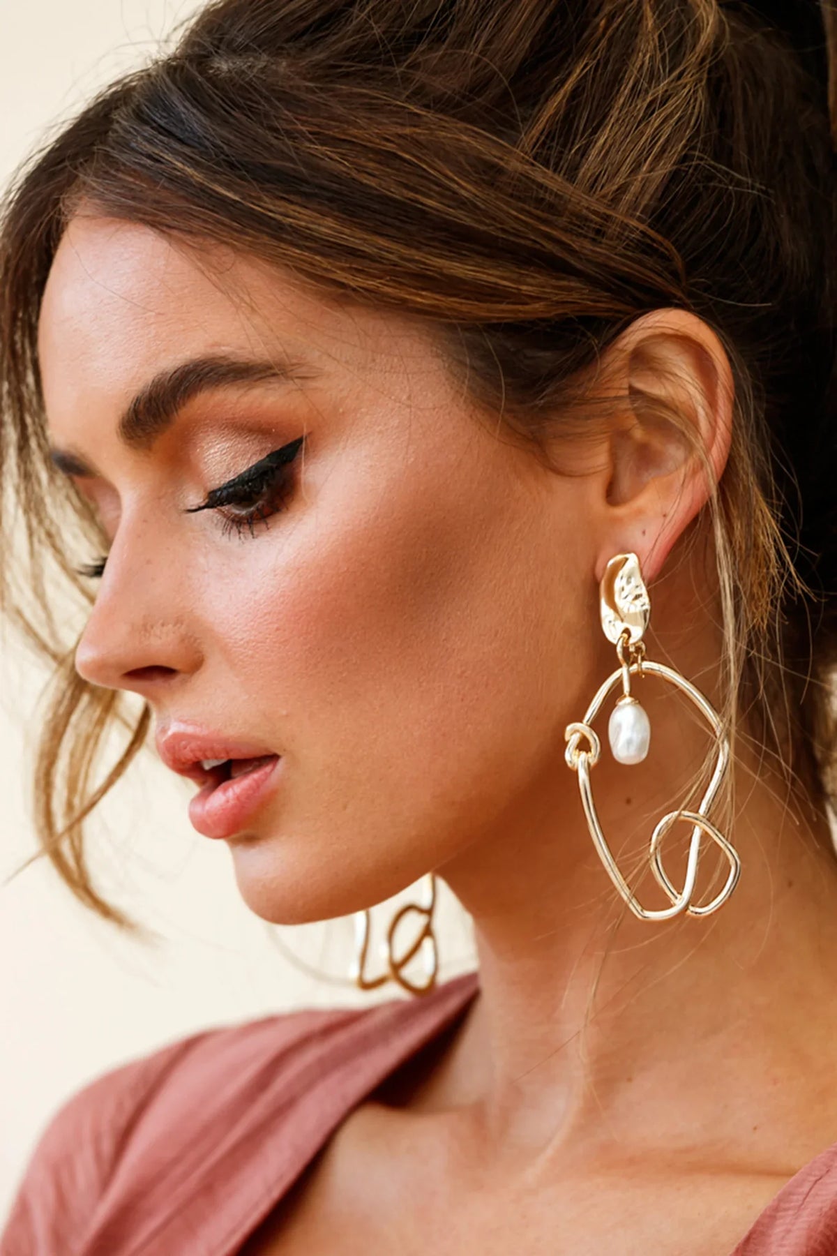 Paloma Abstract Pearl Drop Earrings Gold