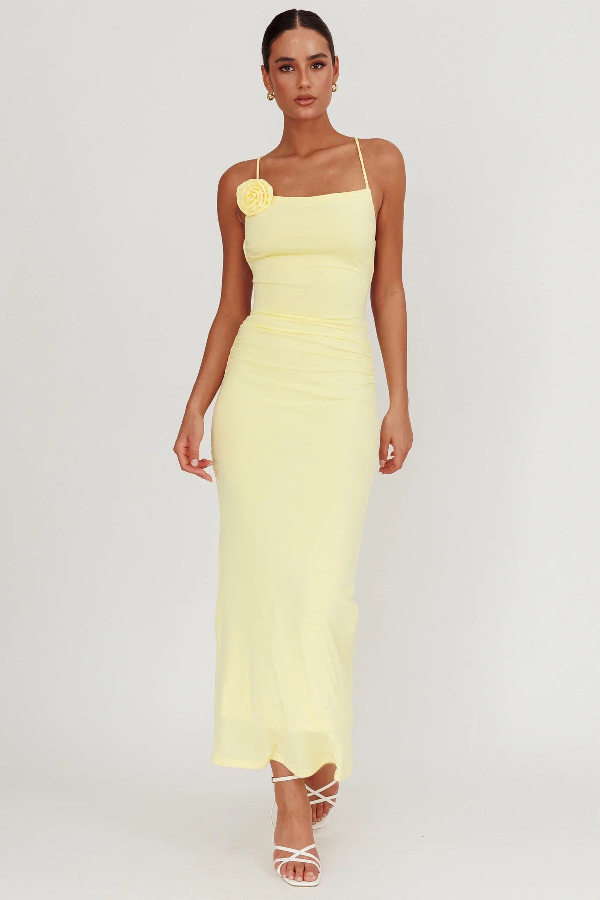 Ignite Rosette Backless Maxi Dress Lemon