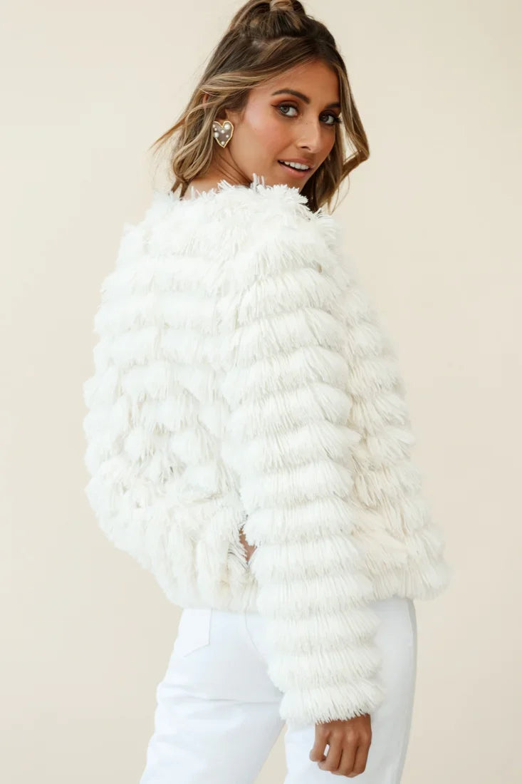 Montana Shaggy Faux Fur Jacket White