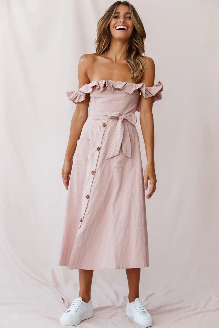 Matisse Off-Shoulder Placket Dress Blush