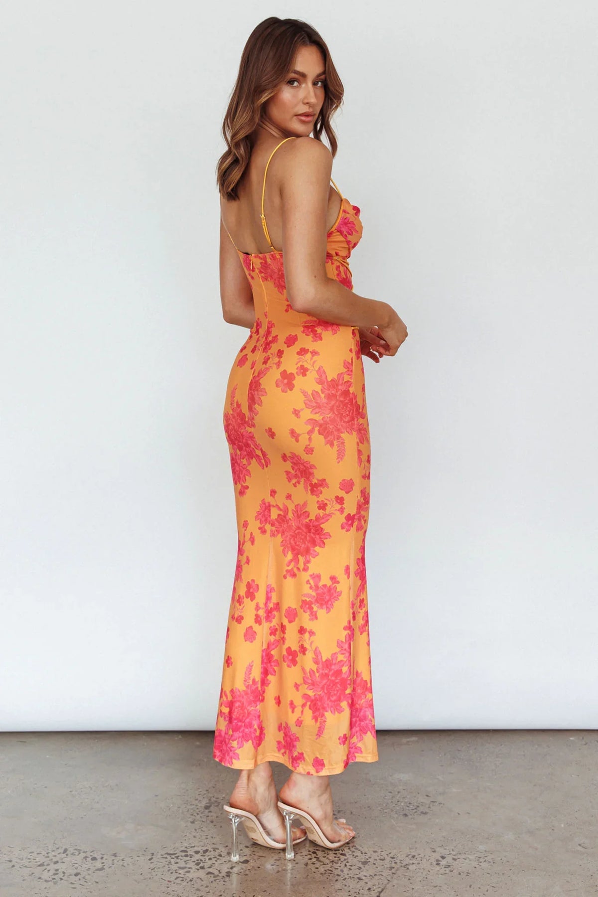 Teava Laced Waist Maxi Dress Floral Orange
