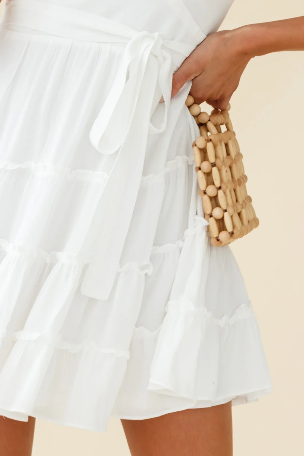 Jocelyn Cami Strap Waist Tie Frill Dress White
