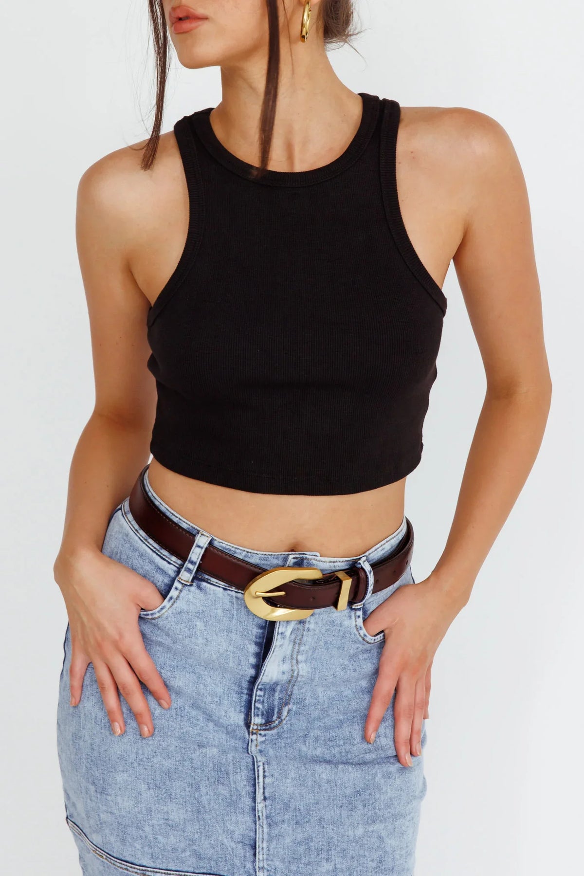 Rigel Gold Buckle Leather Belt Brown