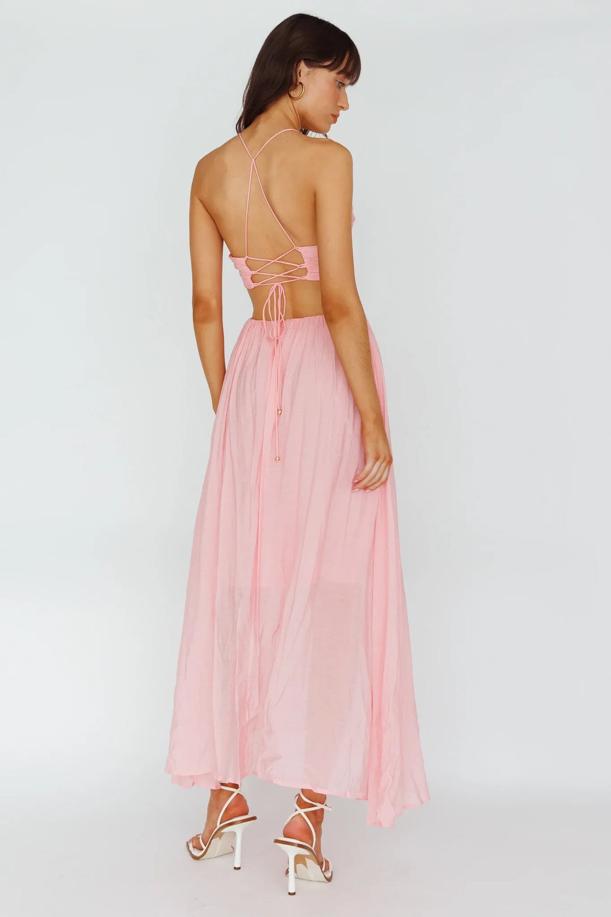 Tenyl Open Back Strappy Midi Dress Blush