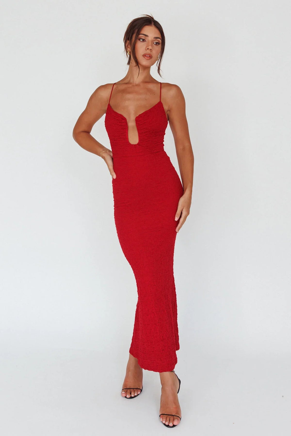 Nouveau U-Neckline Midi Dress Wine