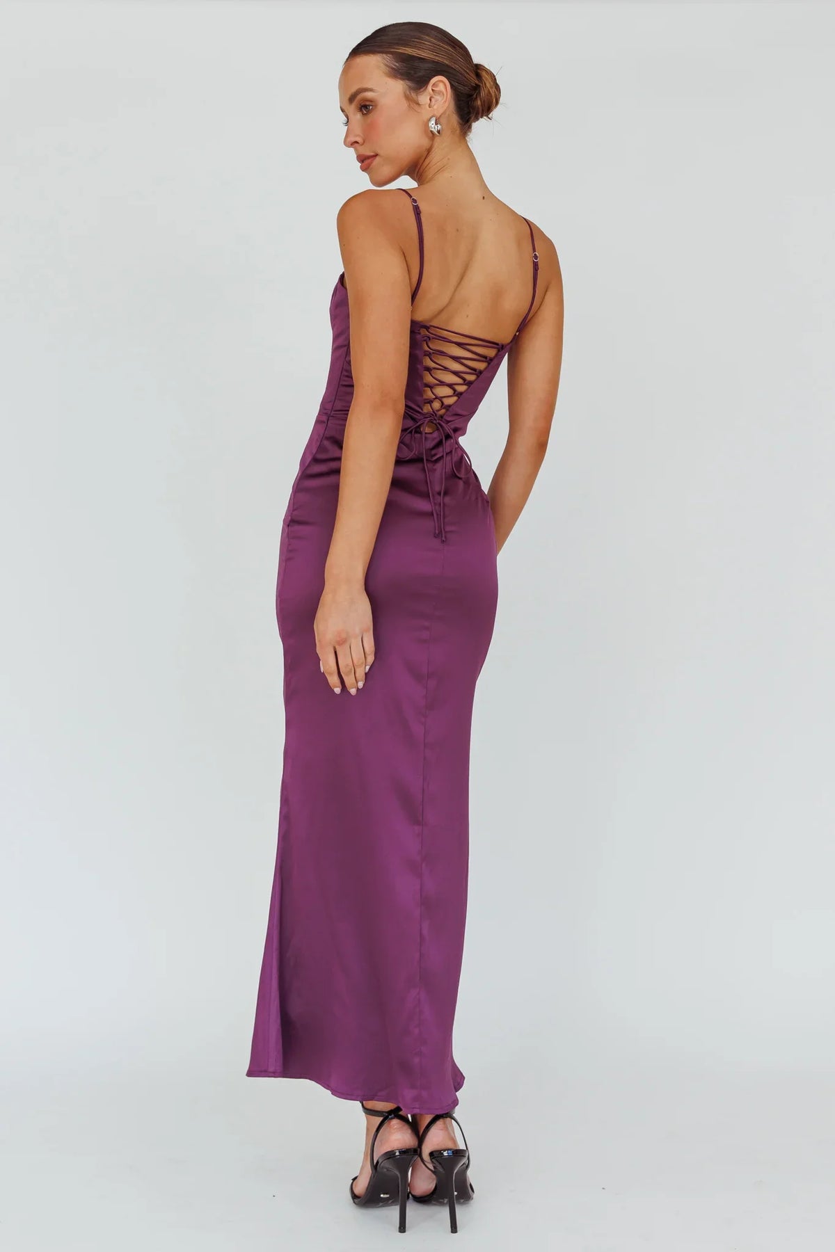 Teneal Lace-Up Back Maxi Dress Plum