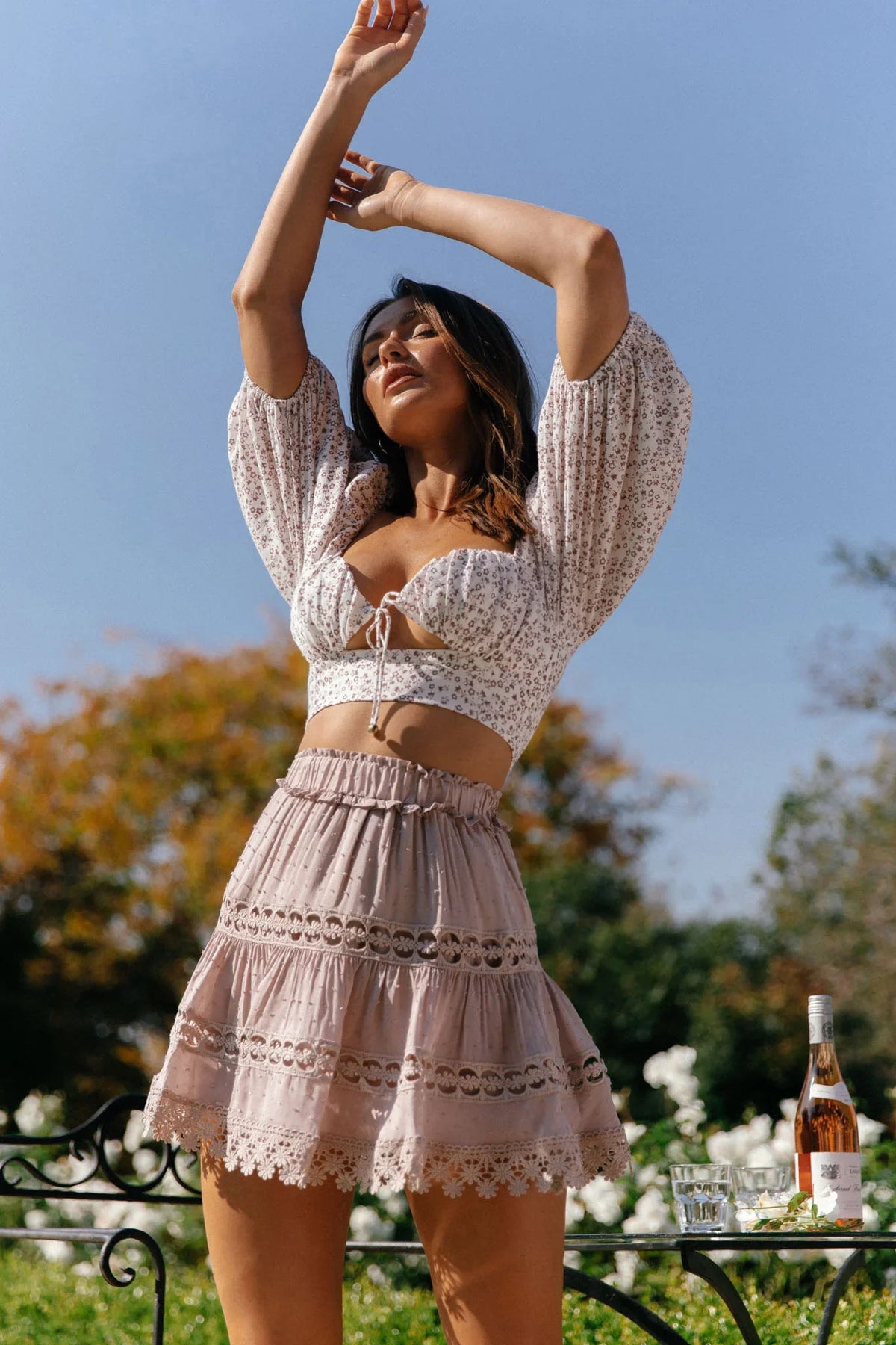 Blanche Floral Lace Trim Skirt Blush
