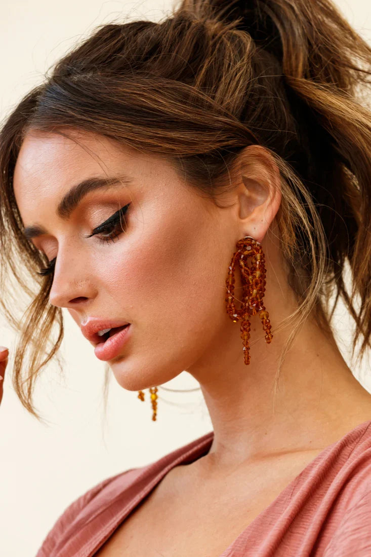Flora Beaded Bow Earrings Tan
