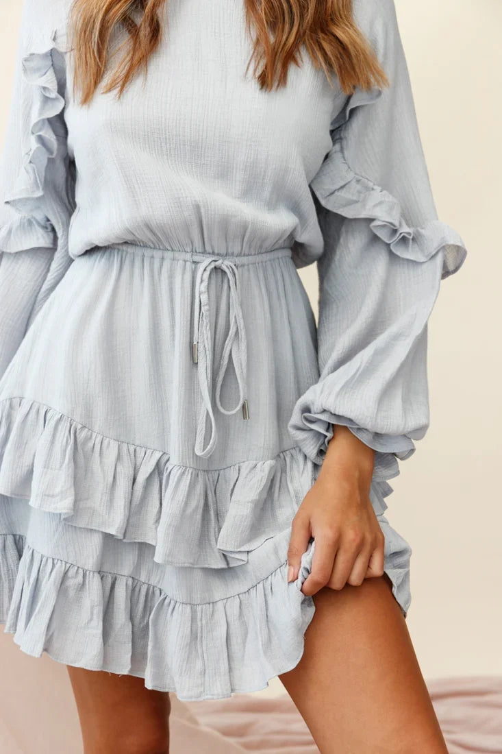 Best Wishes Long Sleeve Frill Detail Dress Grey