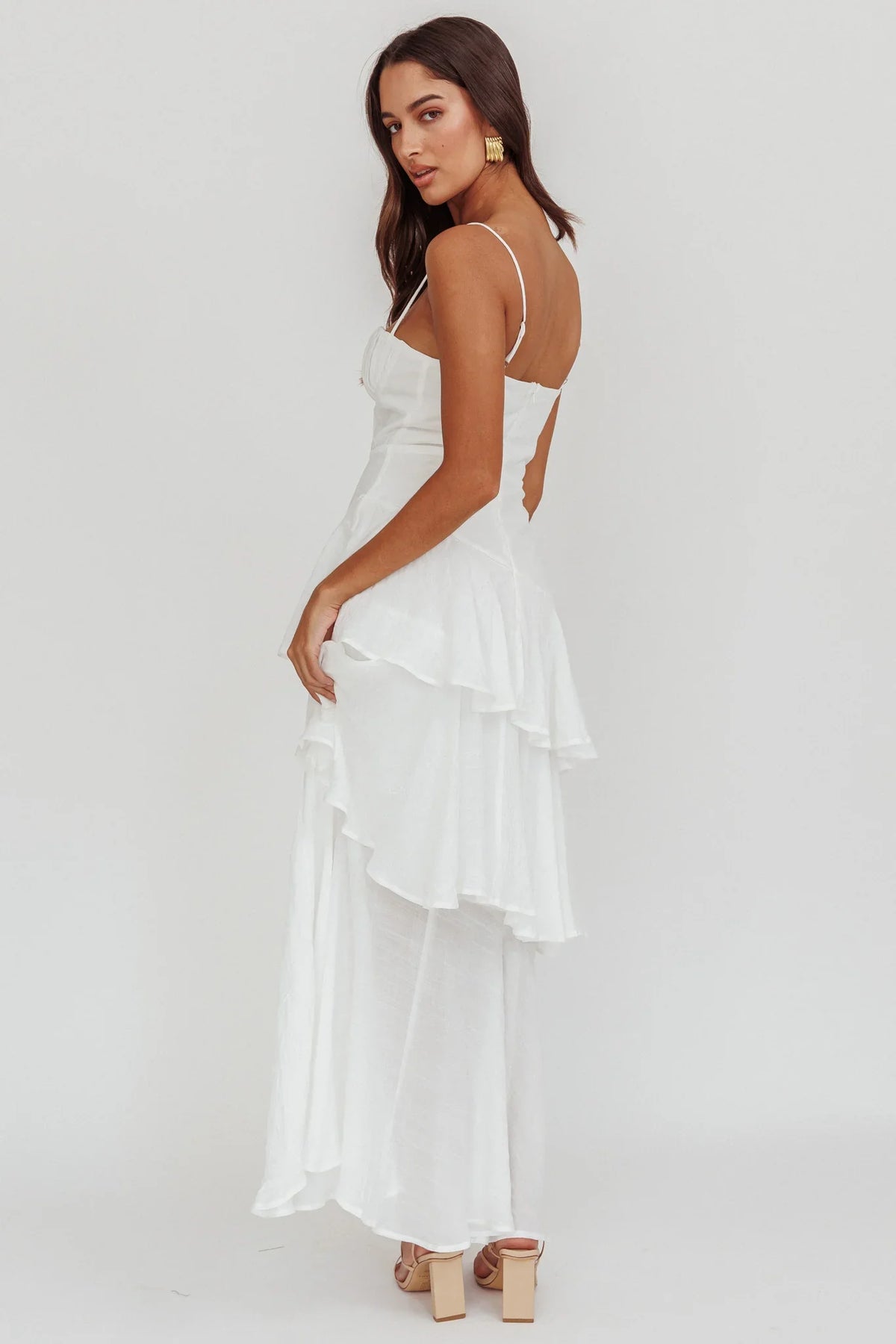 Madrid Tiered Ruffle Maxi Dress White