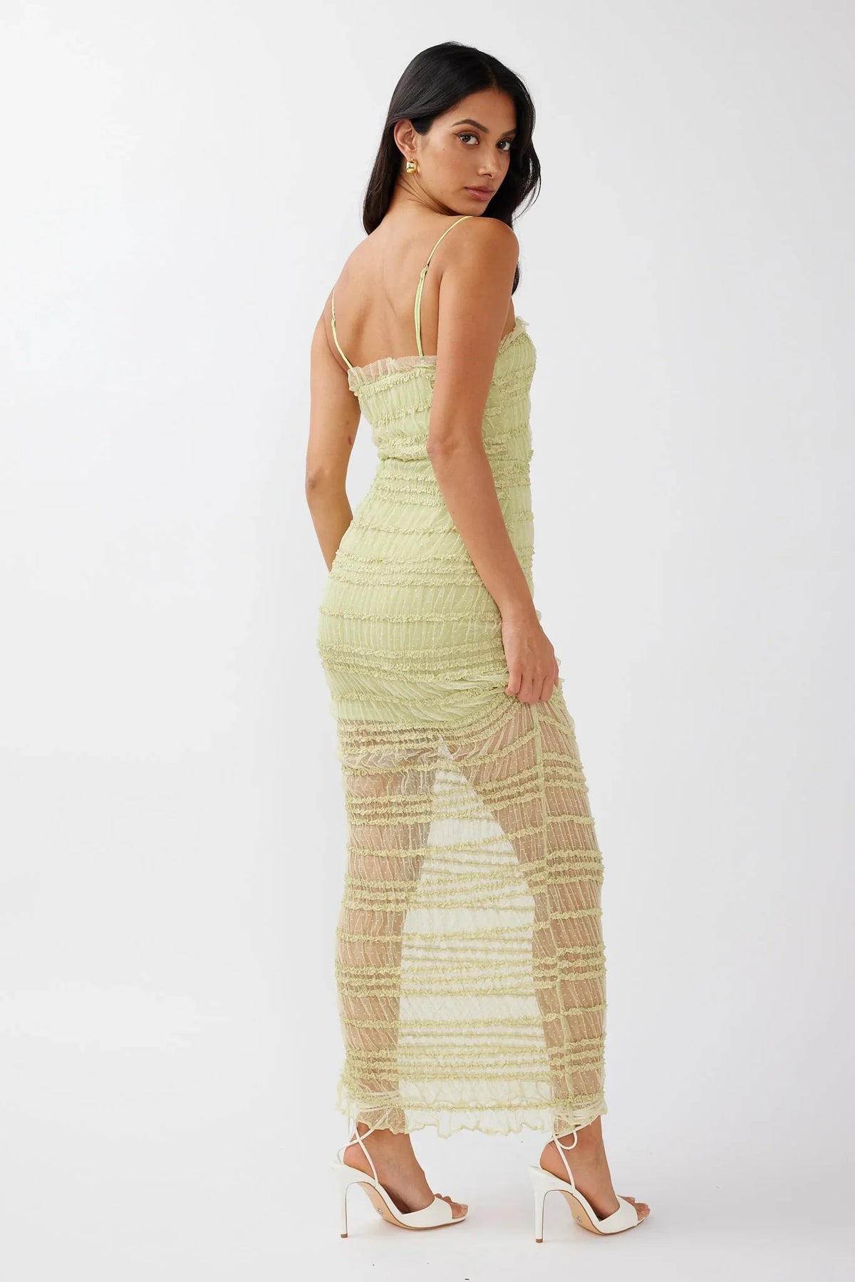 Wander & Roam Frill Trim Lace Dress Matcha