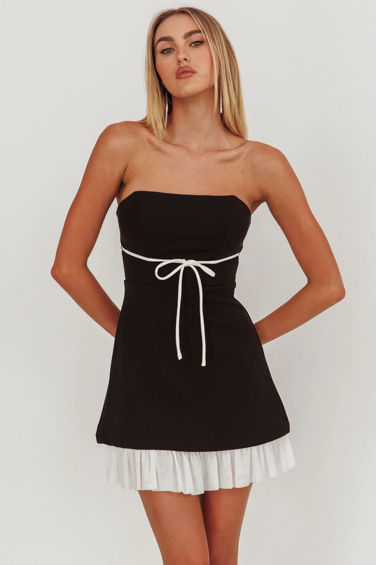 Statement Strapless String Tie Mini Dress Black