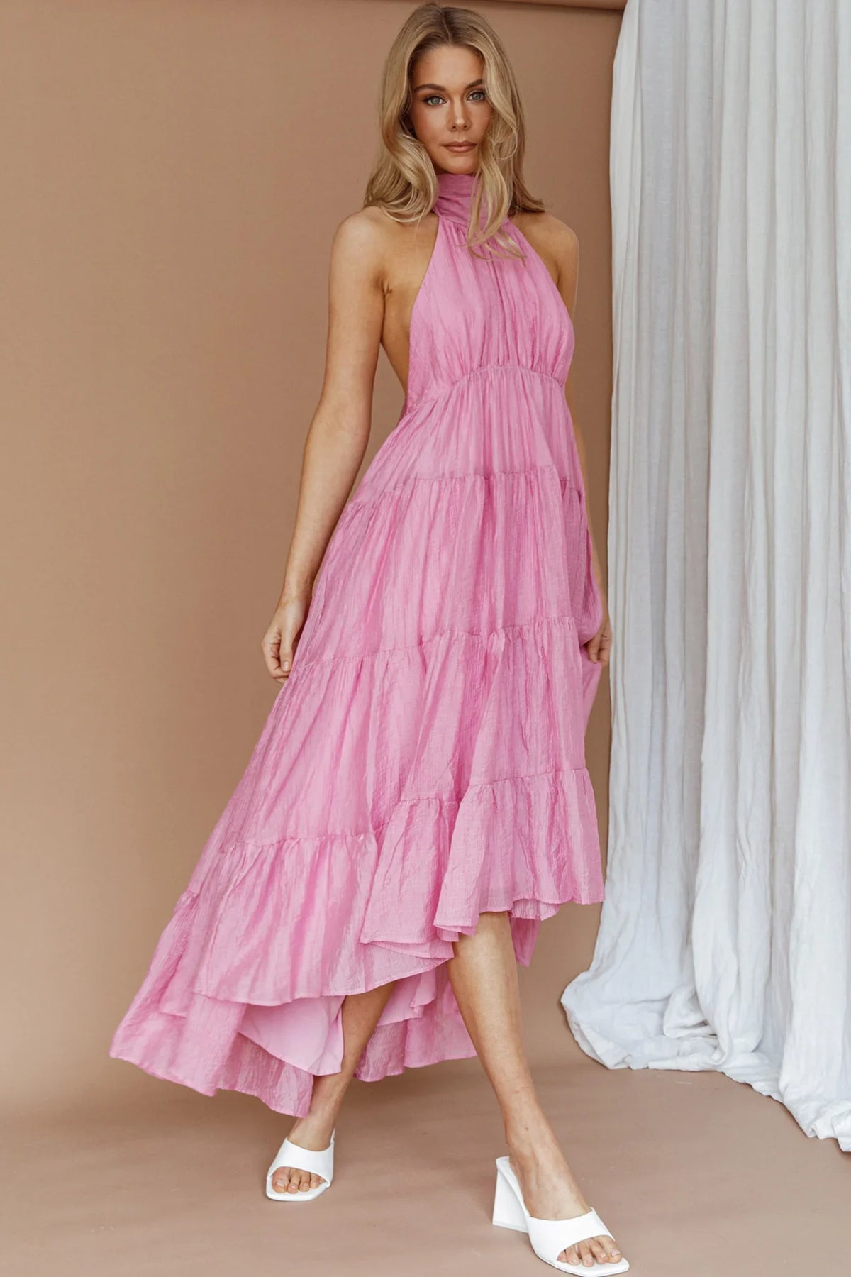 South Haven Halter Midi Dress Pink