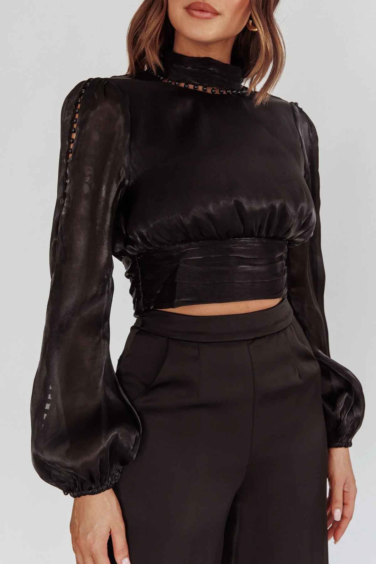 Caia Pearl Detail Open Back Top Black